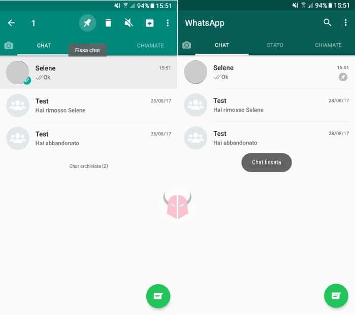 cosa vuol dire chat fissata su WhatsApp fissaggio conversazioni