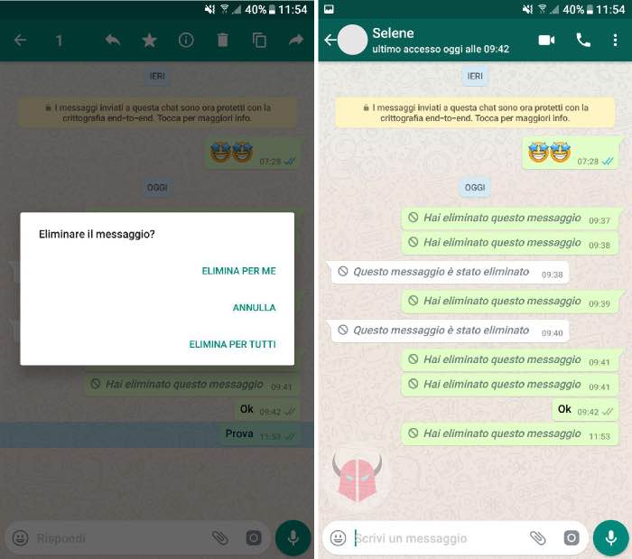 come annullare messaggio inviato WhatsApp eliminazione dalla chat