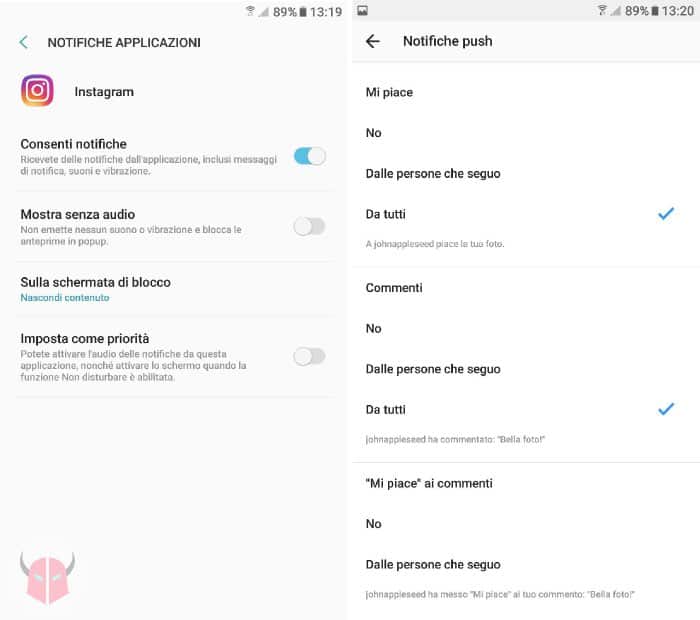 come attivare notifiche push Instagram Android