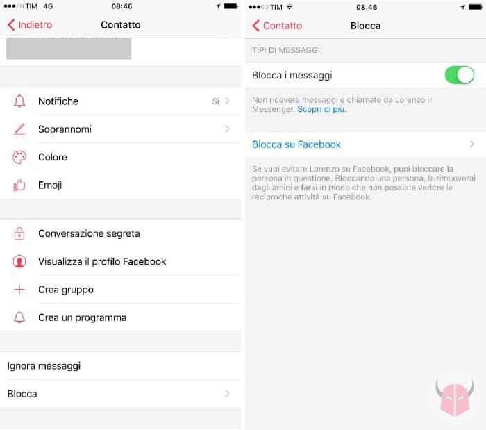 come cancellare un contatto da Messenger blocco dei messaggi