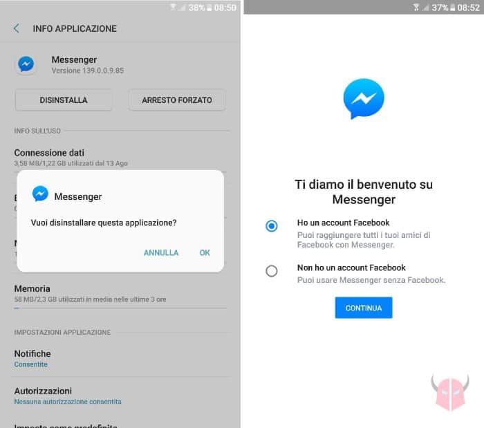 come cancellare un contatto da Messenger reinstallazione