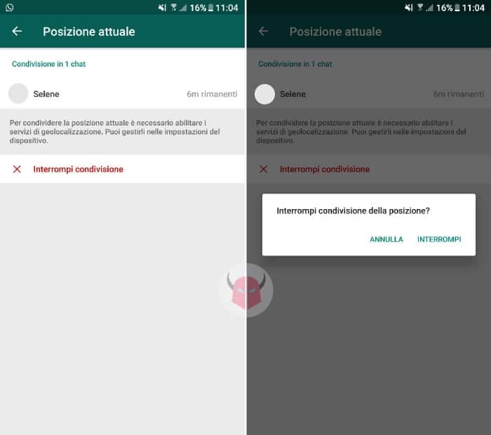 come disattivare posizione attuale WhatsApp interrompere