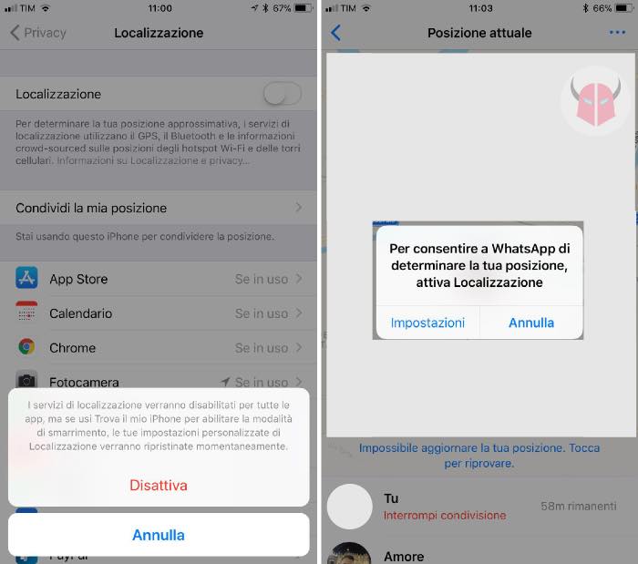 come disattivare posizione attuale WhatsApp nascondere