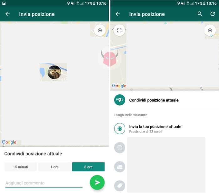 come inviare posizione in tempo reale WhatsApp condivisione