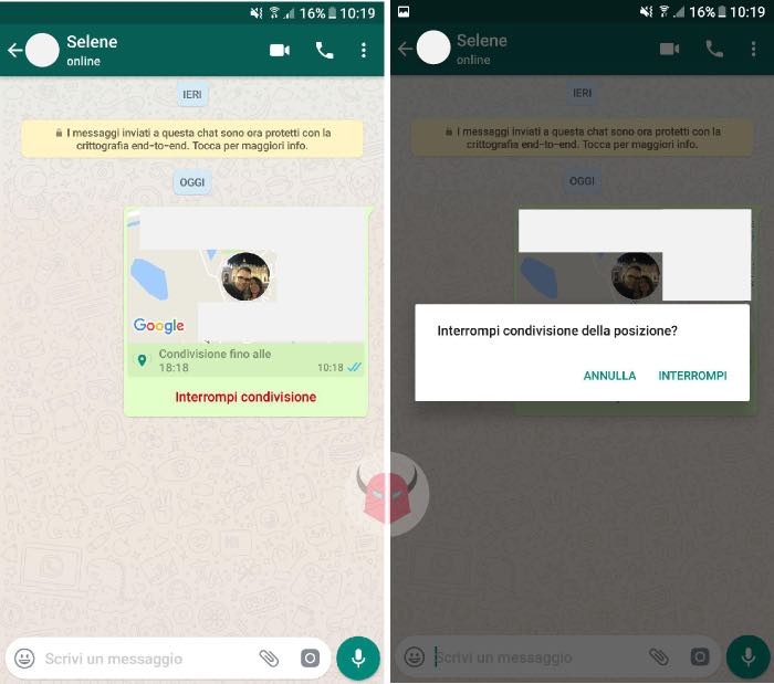 come inviare posizione in tempo reale WhatsApp disattivazione