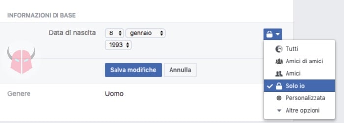 come nascondere compleanno Facebook PC