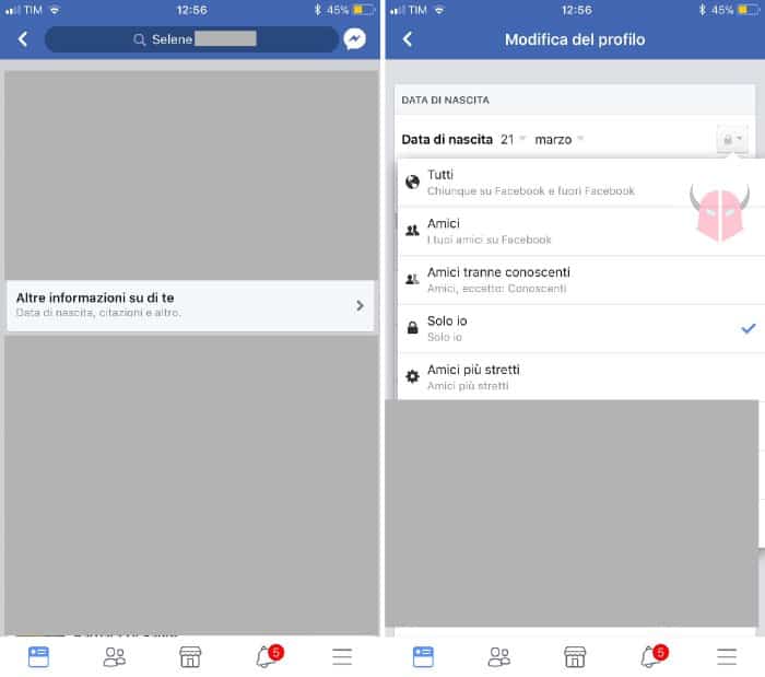 come nascondere compleanno Facebook iPhone