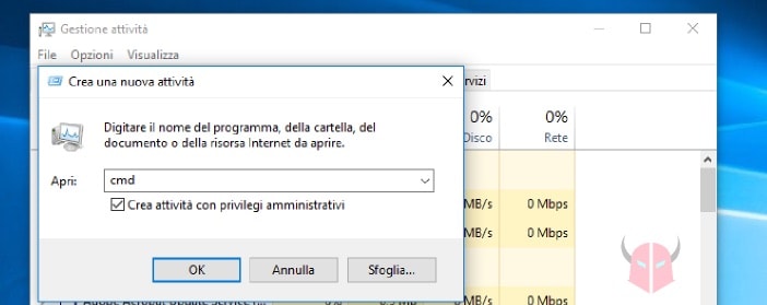 prompt dei comandi come amministratore Windows 10 Task Manager