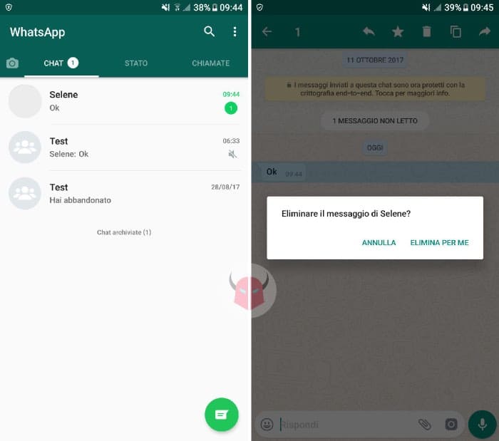 come cancellare messaggi WhatsApp senza leggerli chat singola