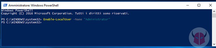 come creare account amministratore Windows 10 PowerShell