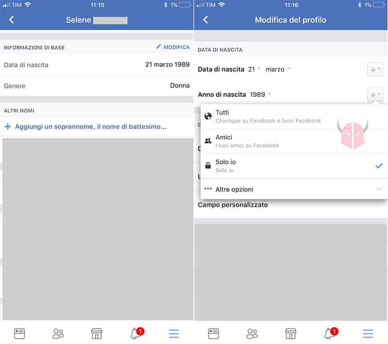 come nascondere data di nascita Facebook iPhone