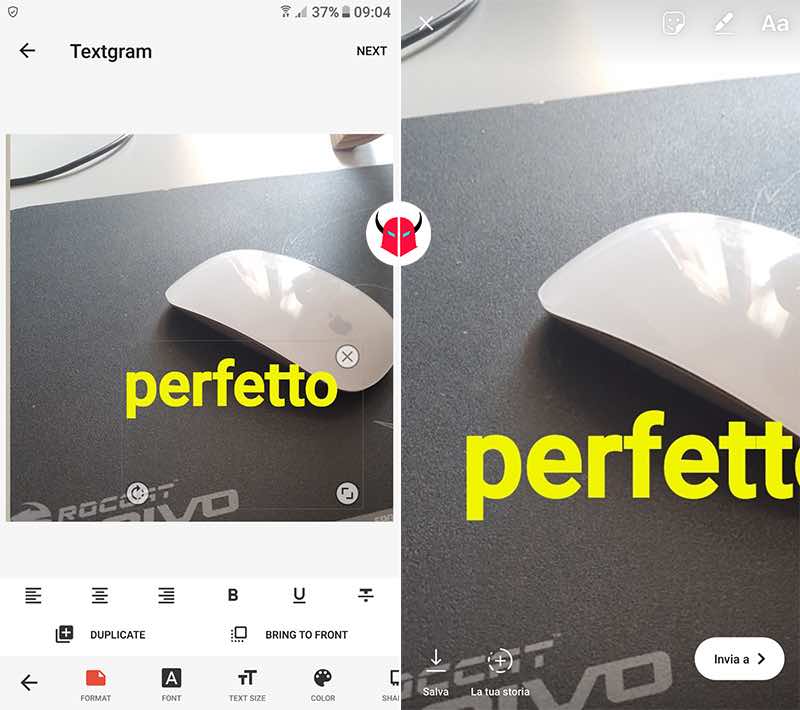 come cambiare scrittura Instagram Post