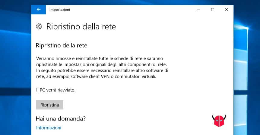 non è possibile connettersi a questa rete Windows 10 ripristino impostazioni