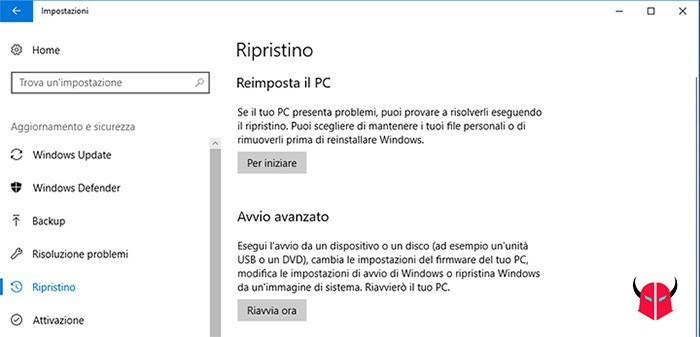 come annullare aggiornamento Windows 10 ripristino