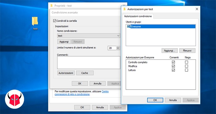 come condividere cartella in rete Windows 10 condivisione