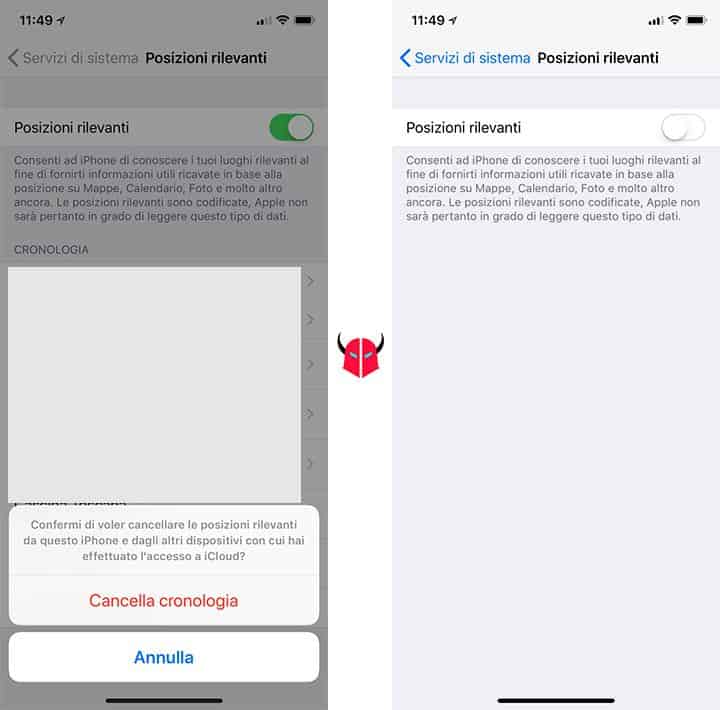 come disattivare posizioni frequenti iPhone cancellazione cronologia e disattivazione