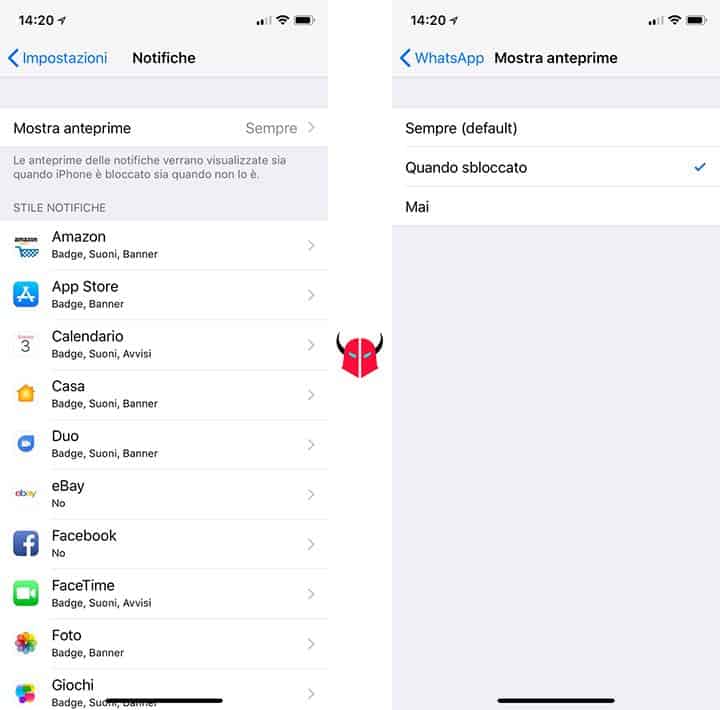 come nascondere notifiche iPhone disattivazione anteprime messaggi