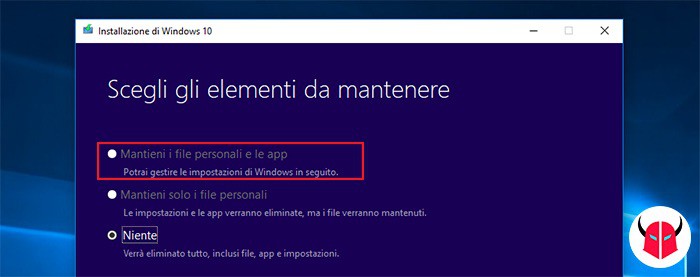 come reinstallare Windows 10 senza perdere programmi installazione da USB