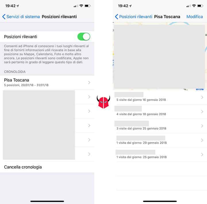 come vedere posizioni frequenti iPhone cronologia luoghi e mappa