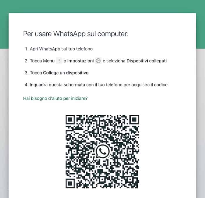 scansionare qr code per mettere whatsapp sul pc