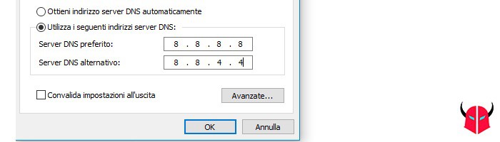 server DNS non risponde Windows 10 DNS manuali