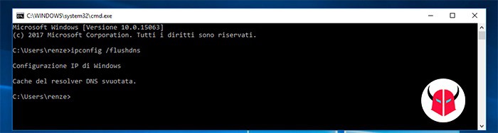 server DNS non risponde Windows 10 pulizia cache DNS cmd