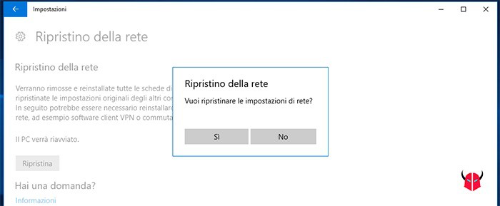 server DNS non risponde Windows 10 reset impostazioni di rete