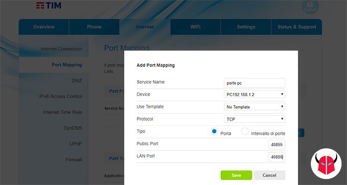 come aprire le porte del router TIM port mapping