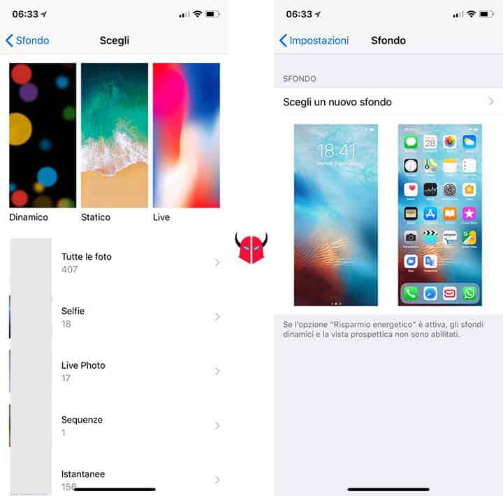 come cambiare sfondo Home iPhone scelta immagine
