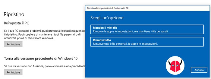 come reinstallare Windows 10 senza perdere dati reimposta PC