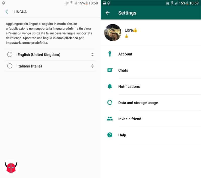come cambiare lingua su WhatsApp Android