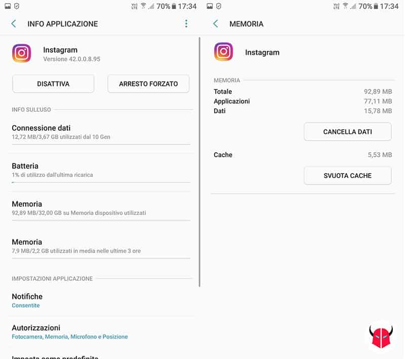 come risolvere crash Storie Instagram cache e dati