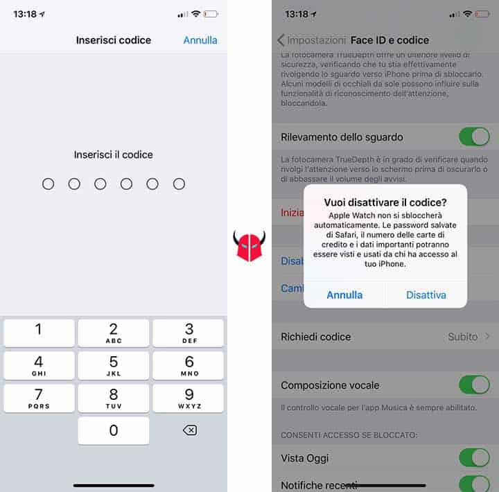 come togliere il codice di sblocco iPhone disattivazione