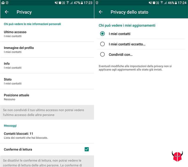 non riesco a vedere Stato WhatsApp impostazioni privacy