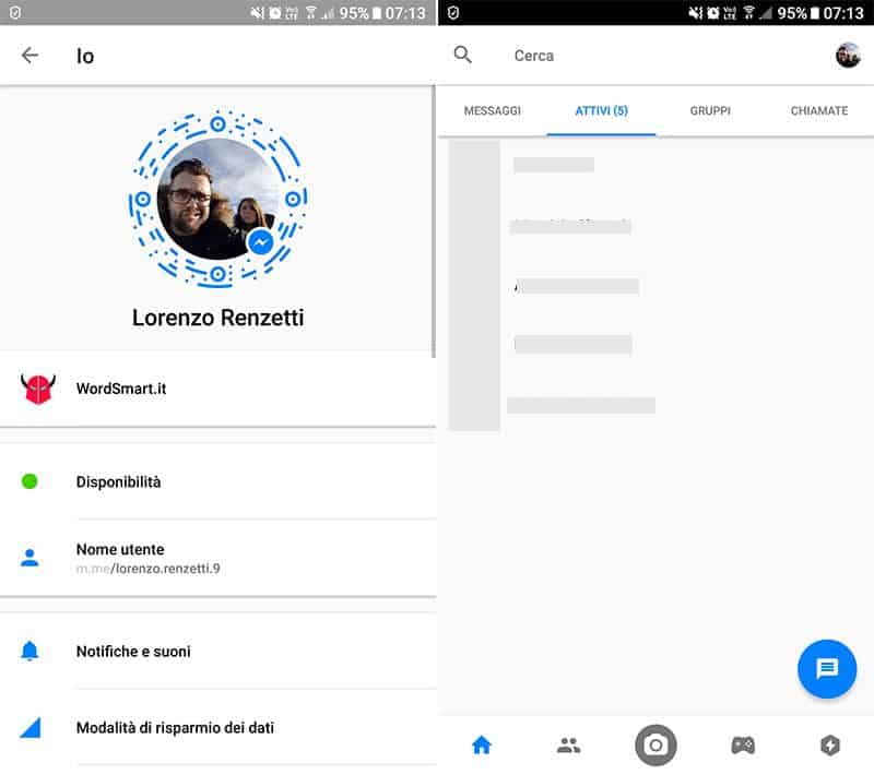 non vedo ultimo accesso Messenger disponibile contatti attivi