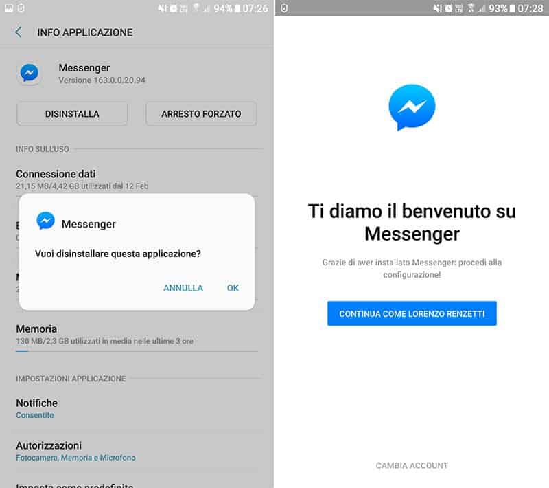 non vedo ultimo accesso Messenger logout