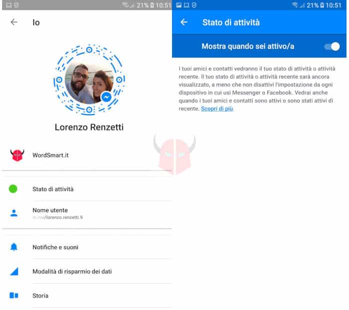 non vedo ultimo accesso Messenger stato attività