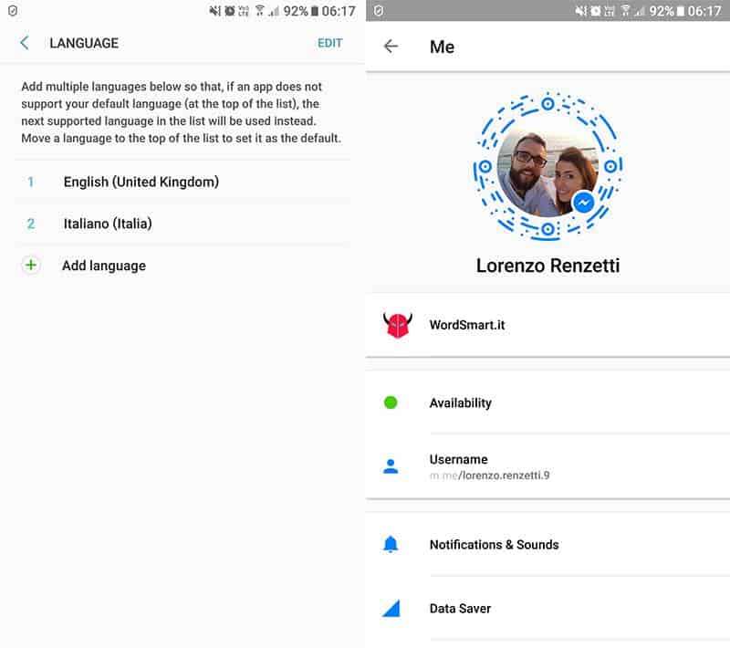 come cambiare lingua su Messenger applicazione