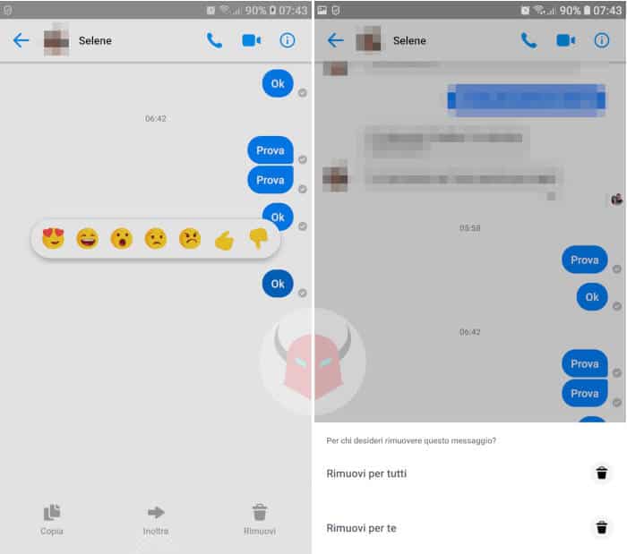 come cancellare messaggi Messenger destinatario opzione Rimuovi per tutti