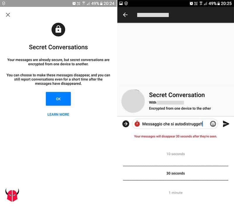 come cancellare messaggi Messenger destinatario chat segrete