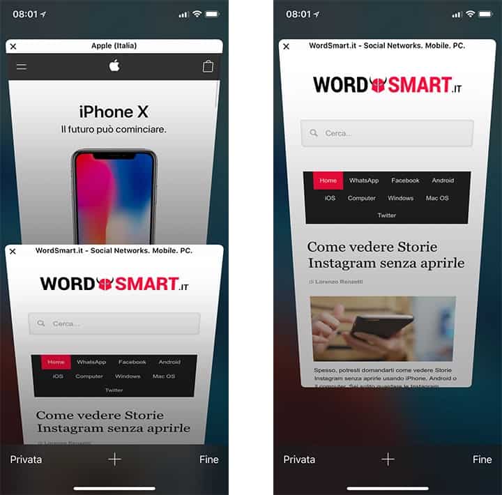come chiudere schede iPhone X browser