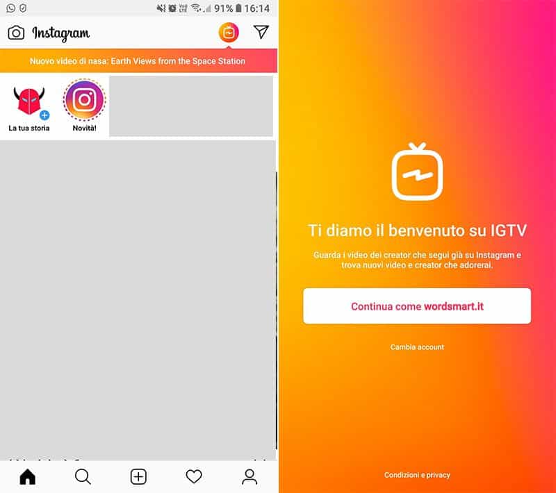 come funziona IGTV Instagram pulsante