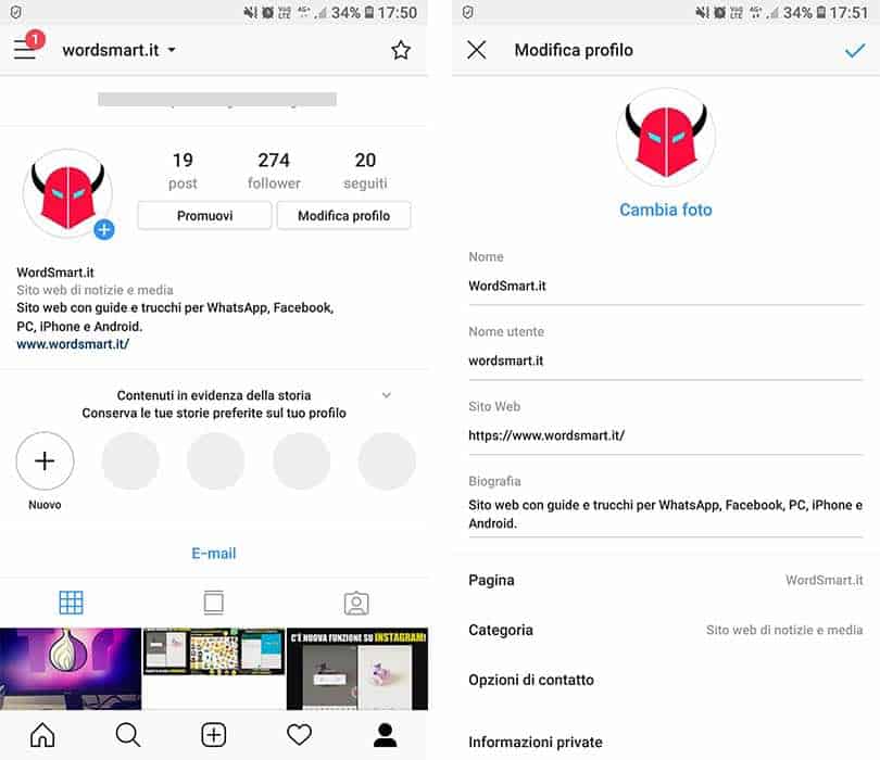 come cambiare nome su Instagram Android