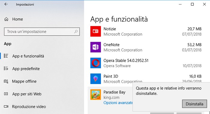 come disinstallare un programma da Windows 10 impostazioni