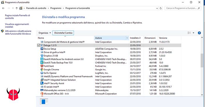 come disinstallare un programma da Windows 10 pannello di controllo