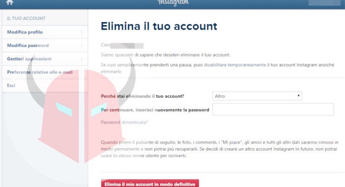 come eliminare un account Instagram cancellazione profilo