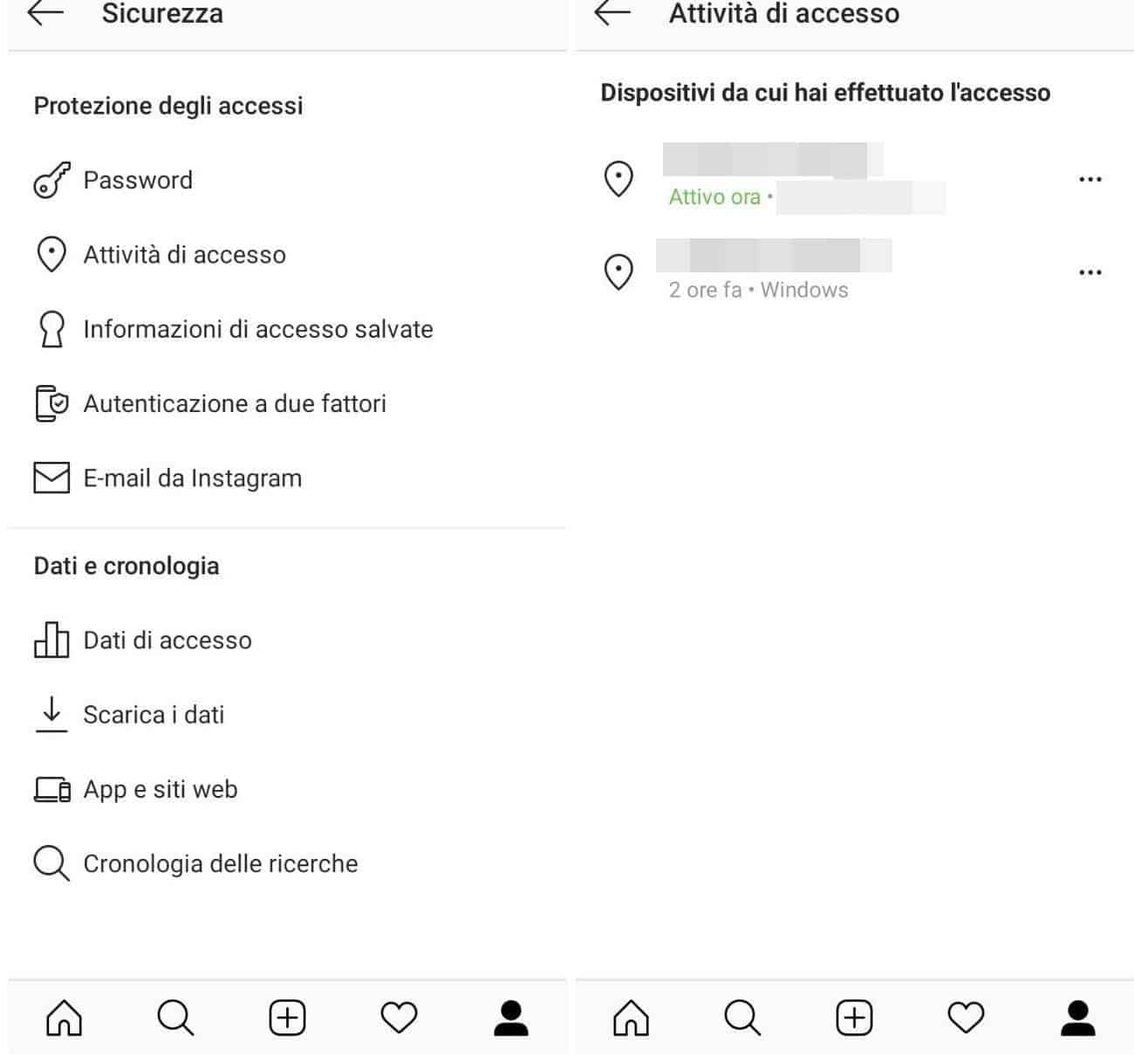 come eliminare un account Instagram disattivazione sessioni