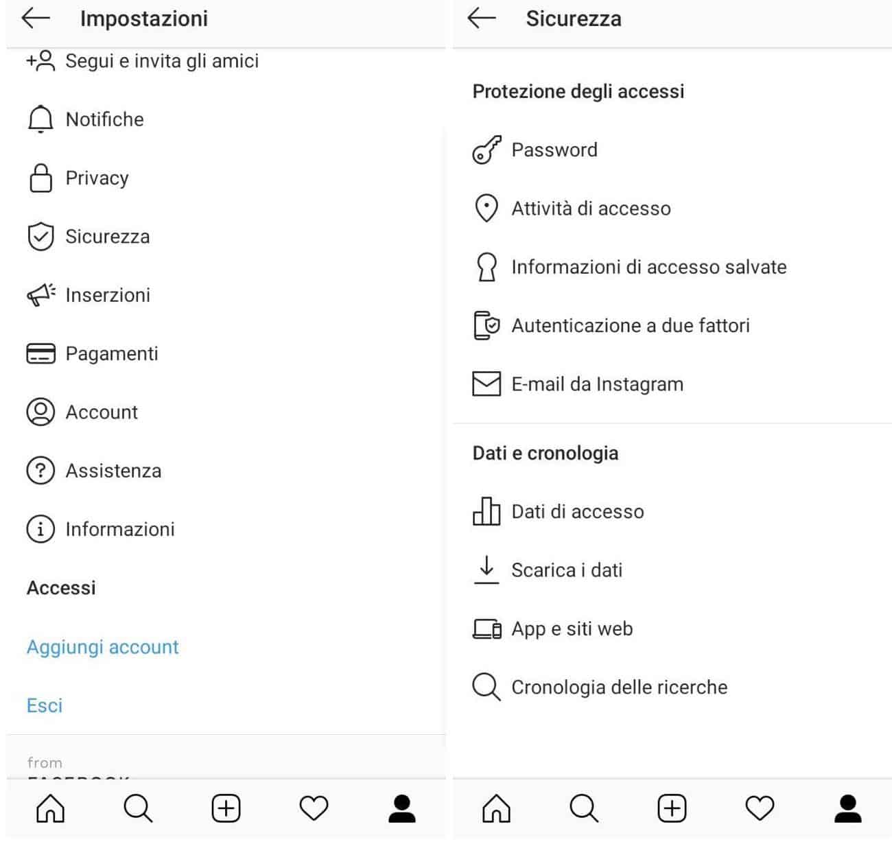 come eliminare un account Instagram scaricamento dati