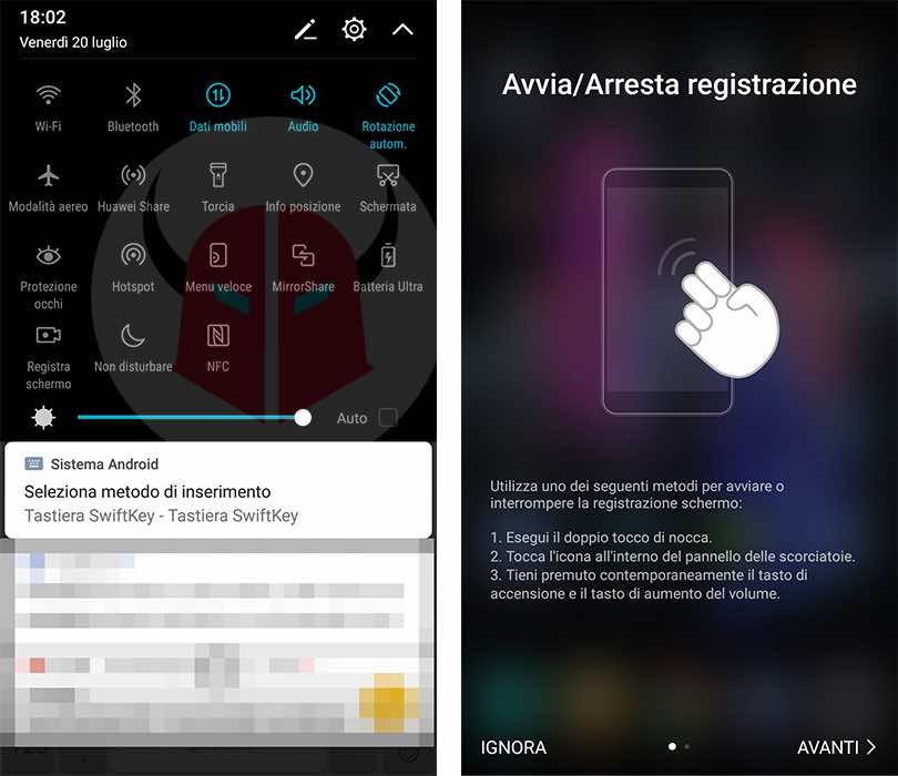 come fare video allo schermo Android Huawei