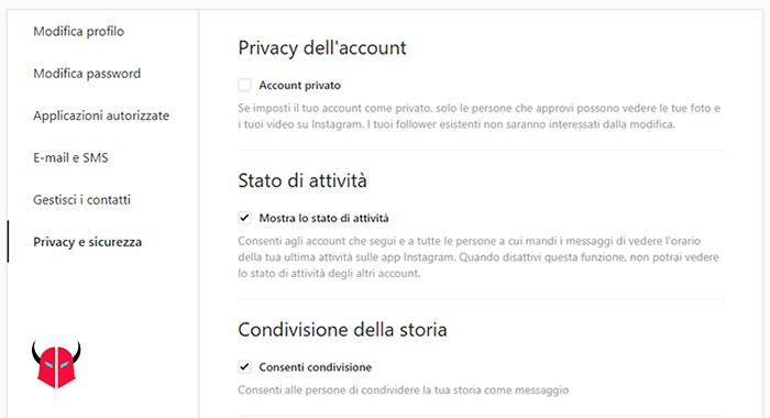 come mettere profilo privato Instagram Computer